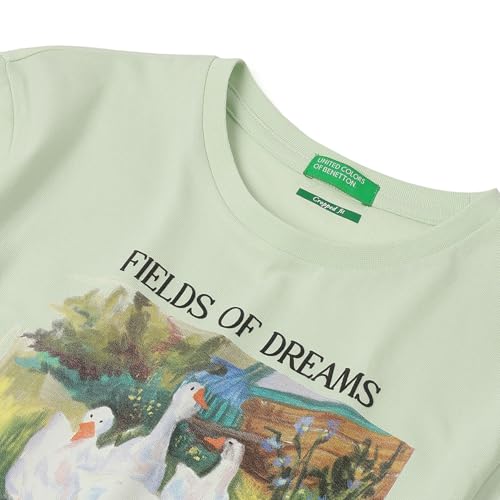 United Colors of Benetton Girl's Graphic Print Cropped Shirts (25A3099G3210IP12_Pale Green