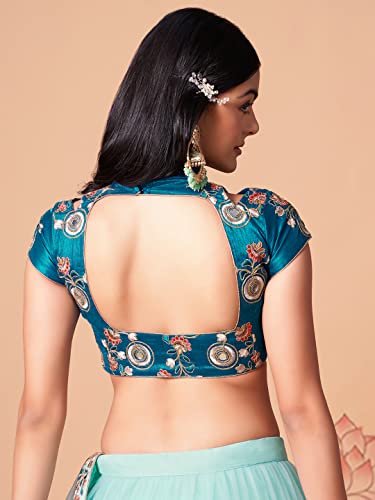 Zeel Clothing Women's Net Embroidered Semi-Stitched Bridal New Lehenga Choli with Dupatta (7320-SkyBlue-Wedding-Bridal-Latest; Free Size) (Sky Blue)