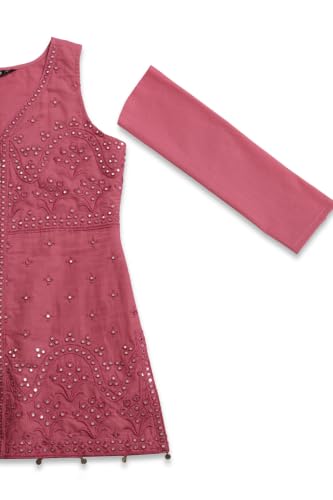 Soch Womens Onion Pink Cotton Floral Embroidered Kurta Set With Mirror Work