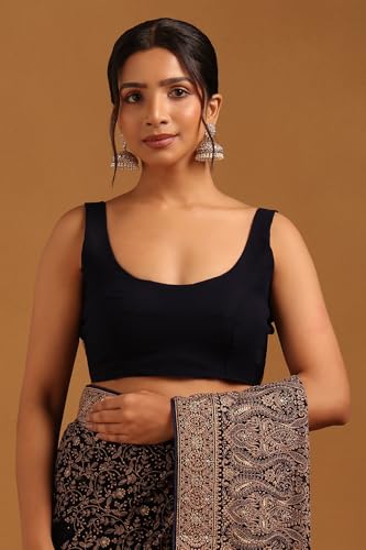 Soch Womens Navy Blue Georgette Botanical Saree With Stone Work
