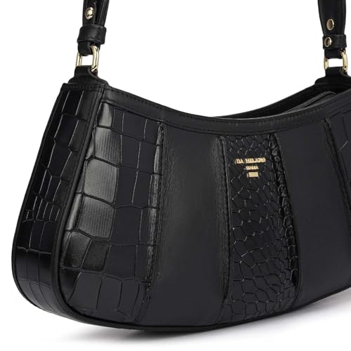 Da Milano Leather Shoulder Bag for Women - Black (01908OL)