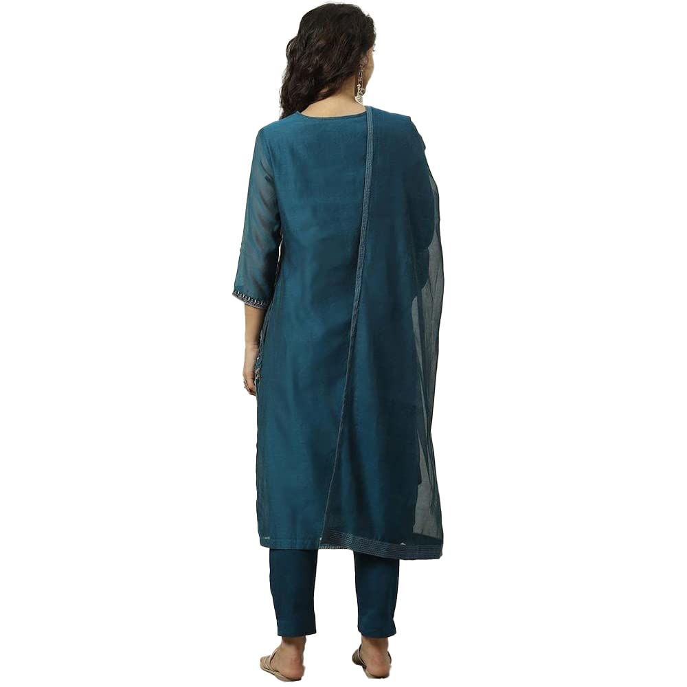 BIBA Polyester Women Solid; Embroidred Narrow Salwar Kurta Dupatta(Skdassorted7678_Blue_32)