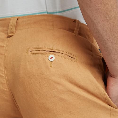 Raymond Men's Solid Pattern Slim Fit Pure Linen Flat Front Casual Shorts (Size: 40)-RCHE00139-Y6 Dark Yellow
