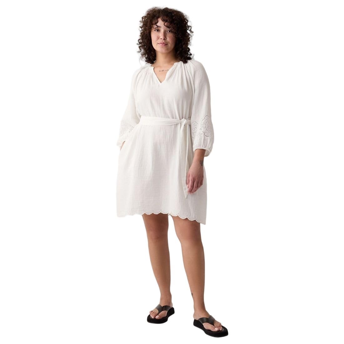 GAP Women's Cotton A-Line Above The Knee Casual Dress (442528436_offwhite_Off White GAP Women's Cotton A-Line Above The Knee Casual Dress (442528436_offwhite_Off White