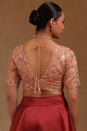 Soch Womens Peach Georgette Embroidered Padded Blouse with Sequins