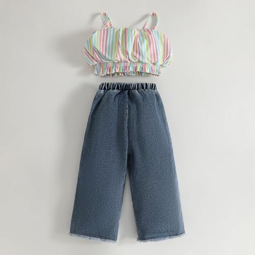 Hoscotch Girls Stripes Multi Sleeveless Jeans Set For Ages (2-3 Years)