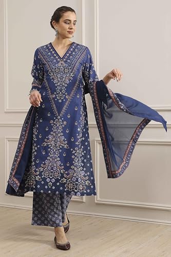 Biba Women's Cotton Kurta Set (SKDVINWIN30551AW25BLU_Blue