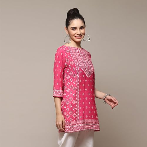 BIBA Women's Polyester Regular Tunic Shirt (Pink)