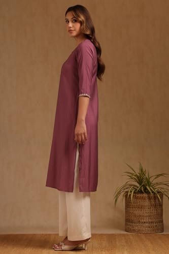Soch Women's Roman Silk Embroidered Regular Kurta (CWA5KU61488_Mauve_M)