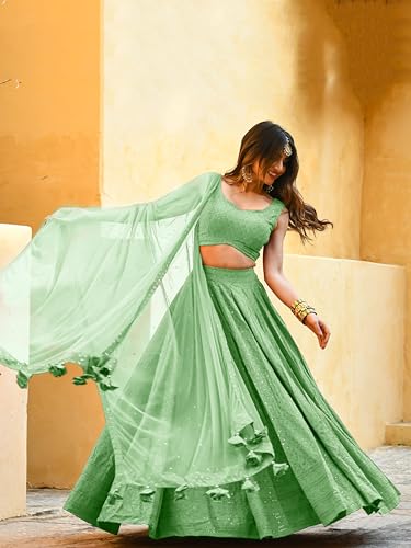 Zeel Clothing Women's Sequins Thread Embroidered Georgette Lehenga Choli With Dupatta (5124-Women-Lehenga-Choli-Latest,Free size) (Mint Green)