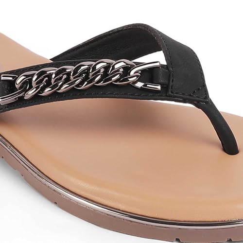 tresmode FLACHAIN Women's Flats Sandals Black, 4 UK / 37 EU - Round Toe Ladies Dress Platform Footwear Soft Comfortable