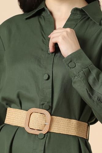 Women Green Solid Casual Dress