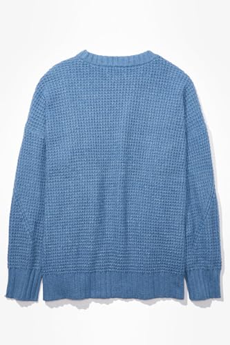 American Eagle Women Blue Oversized Waffle Knit Sweater
