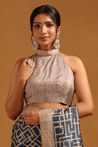 Soch Womens Blue Tussar Geometric Printed Saree