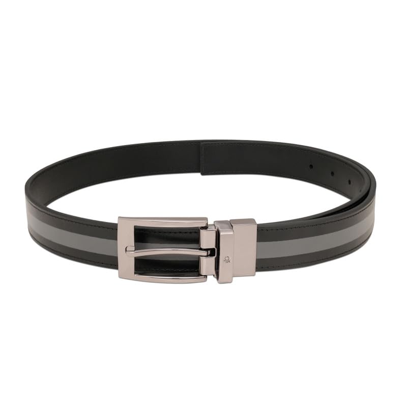 United Colors of Benetton Men's Reversible Leather Belt Weldon | Color - Black+Grey | XL 110Cm | Formal & Casual | Ideal For Gifting