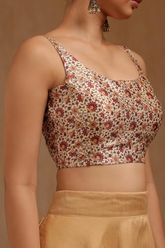 Soch Womens Cream Art Silk Floral Print Padded Blouse