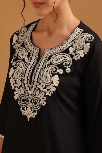 Soch Womens Black Viscose Kashmiri Embroidered Tunic