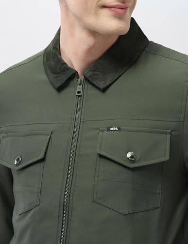 U.S. Polo Assn. Denim Co. Men's Solid Regular Fit Jacket (UDJCKS010_Olive_XL)