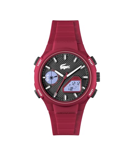 Lacoste Lc33 Qtz Basic Black Round Dial Men's Watch|Red Silicone Material|Red Color Band - 2011368
