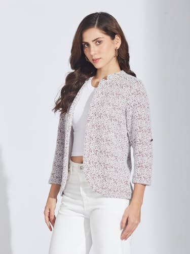 Latin Quarters Women Maroon 3/4Th Sleeve Two-Tone Round Neck Cropped Shrug_M