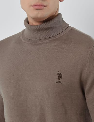 U.S.Polo Association Men's Turtleneck Regular Fit Sweater Light Brown