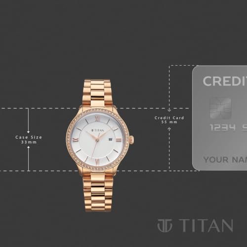 Titan Purple Prestige Quartz 3 Hands + Date Round White Dial, Rose Gold Stainless Steel Strap Watch for Women - 95247WM02