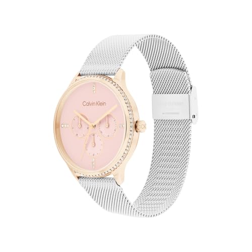 Calvin Klein Ck Dress Qtz Multifunction Blush Round Dial Women's Watch|Stainless Steel Material|Multi Color Band - 25200374