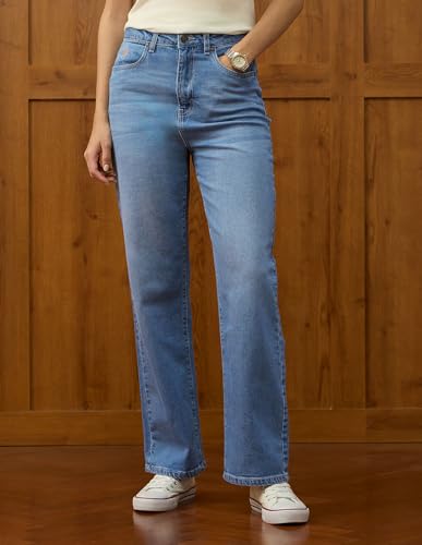 U.S. POLO ASSN. High Rise Straight Fit Jeans (UWAW25JEN381_Mid Blue_34)