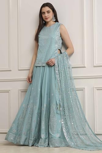 Biba Women Powder Blue Cotton Printed Lehenga Set_36