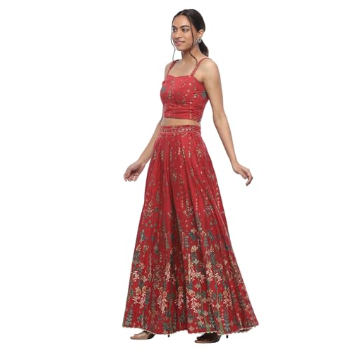 BIBA Women's Polyester Lehenga Sets (FEST2741AW24RED_Red_36)