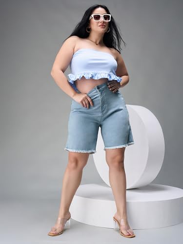 Miss Chase A+ Women's Regular High Rise Above Knee Stretchable Denim Shorts (APAW24DEN83-04-54-38, Sky Blue, 38)