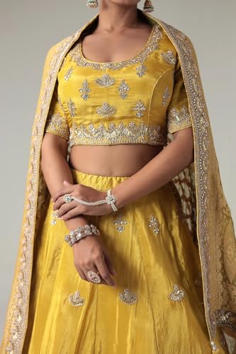 Women's Embellished Silk Lehenga with Contrast Bandhej Dupatta