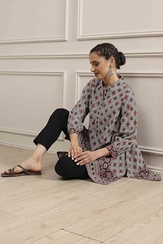 Biba Women Beige Red Viscose Rayon Relaxed Printed Top_42