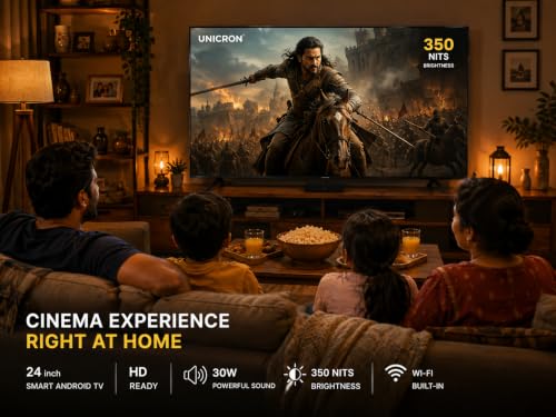 UNICRON 24”INCH Frameless HD Ready Android Smart LED TV | WiFi Enabled | Built-in Apps Compatible (YouTube, Netflix, Prime Video) | HDMI, USB Connectivity More