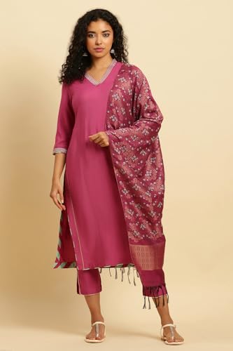 W for Woman Pink Embellished Kurta, Pants and Jacquard Dupatta Set_24AUWS19527-220351_3XL