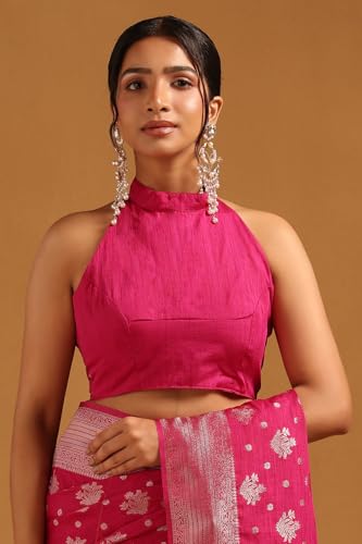 Soch Womens Fuchsia Viscose Silk Floral Zari Woven Saree