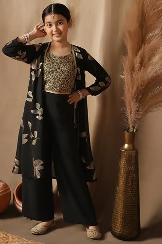 Fashion Dream Girl's Georgette Embroidered Salwar Suit Set|Suit for Girls|Salwar suit for kids|Ethnic Wear|Indo Western Set (FDGSET00504 BLK 40_Black_13-14 Years)