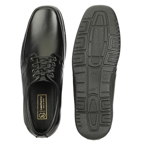 Leatherful Formal Lace-up Derby Shoes for Men | Full Grain Genuine Leather | PU Sole & Nappa Lining | Office | Party | Smart Casual (Black, UK Footwear Size System, Adult, Men, Numeric, Medium, 10)