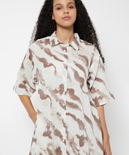 Max Women Printed High-Low Shirt Dress(White_XL)