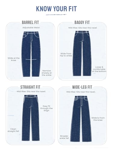 The Souled Store Baggy-Fit Denim: Blue Storm Women and Girls Zippered Fold-Over Cutout Waistband Medium Blue Washed Cotton Denim Lightweight Everyday All-Season Denim Jeans