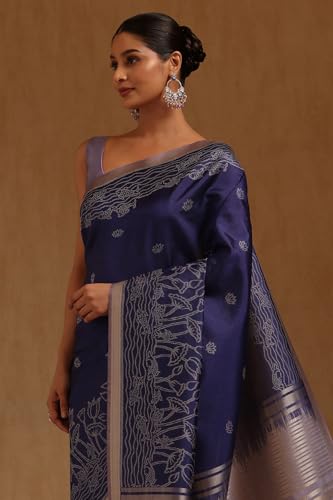 Soch Womens Blue Tussar Woven Design Saree