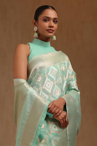 Soch Womens Light Green Linen Zari Woven Saree With Zari Woven