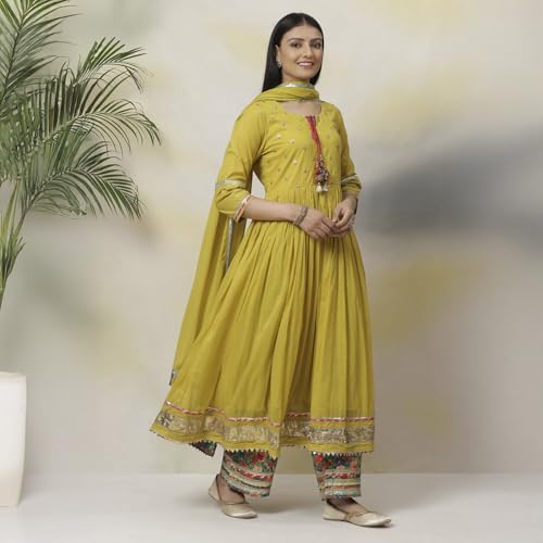 BIBA Women's Cotton Suit Set (SKD7670AW21LIGRN_Lime Green