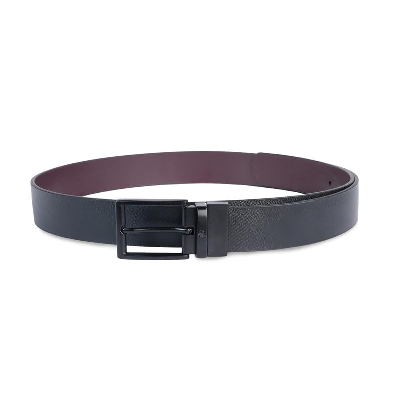 UNITED COLORS OF BENETTON Aarberg Leather Men Reversible Belt - Black+Wine, S 80Cm | Waist Range: 28-32 | Saffiano Textured Reversible Belt With Pin Closure