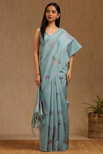 Soch Womens Grey Tussar Woven Design Saree