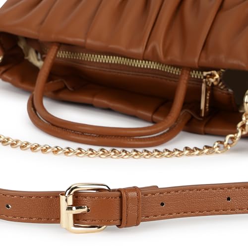 Fastrack Ruched Faux Leather Satchel Bag for Women | Structured Handbag with Detachable Chain Strap, Zippered Compartment and Inner Pockets | Elegant Convertible Bag for Casual and Wear