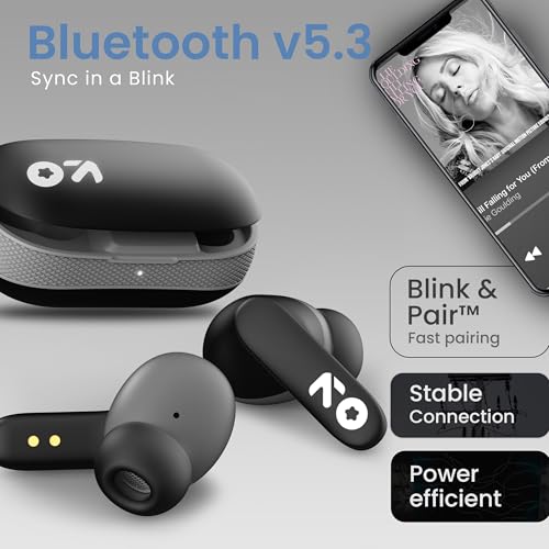 GOBOULT Z20 Made in India Bluetooth Ear Buds Wireless with 51H Playtime, Clear Calling ENC Mic, Low Latency Gaming, 10mm Drivers Earbuds Buds Bluetooth Wireless Earphones (Jet Black)