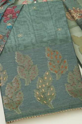 Soch Womens Green Art Silk Woven Design Unstitch Dress Material With Sequins