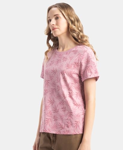 Jockey A144 Women's Super Combed Cotton Relaxed Fit Printed Half Sleeve T-Shirt_Lilas_XL