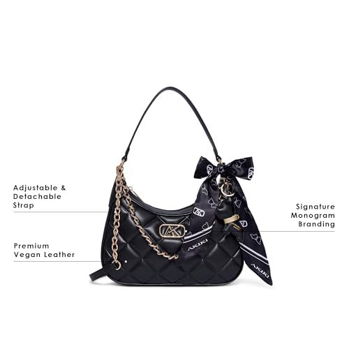 Akiki London Women's Catford 8 Small Hobo Handbag|comes with Scarf and Dog Charm|Premium Vegan Leather|Everyday Handbag for Women